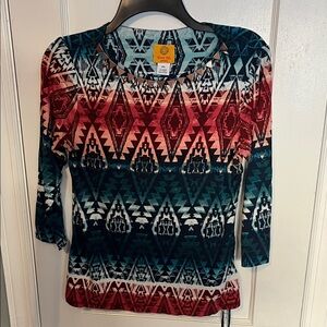 Ruby Rd. Red and Blue Geometric Print Blouse
